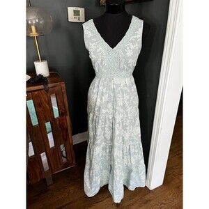 April Cornell Light Blue cotton tiered ruffle midi maxi Summer Sun dress sz S